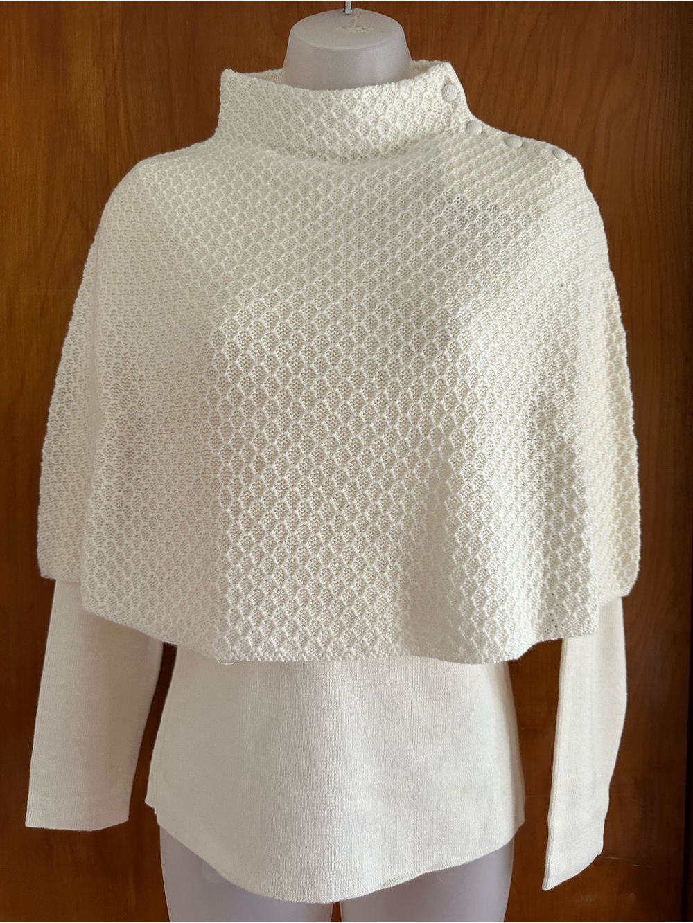 Dialogue Ivory Merino Wool Sweater Capelet Set NWT XS